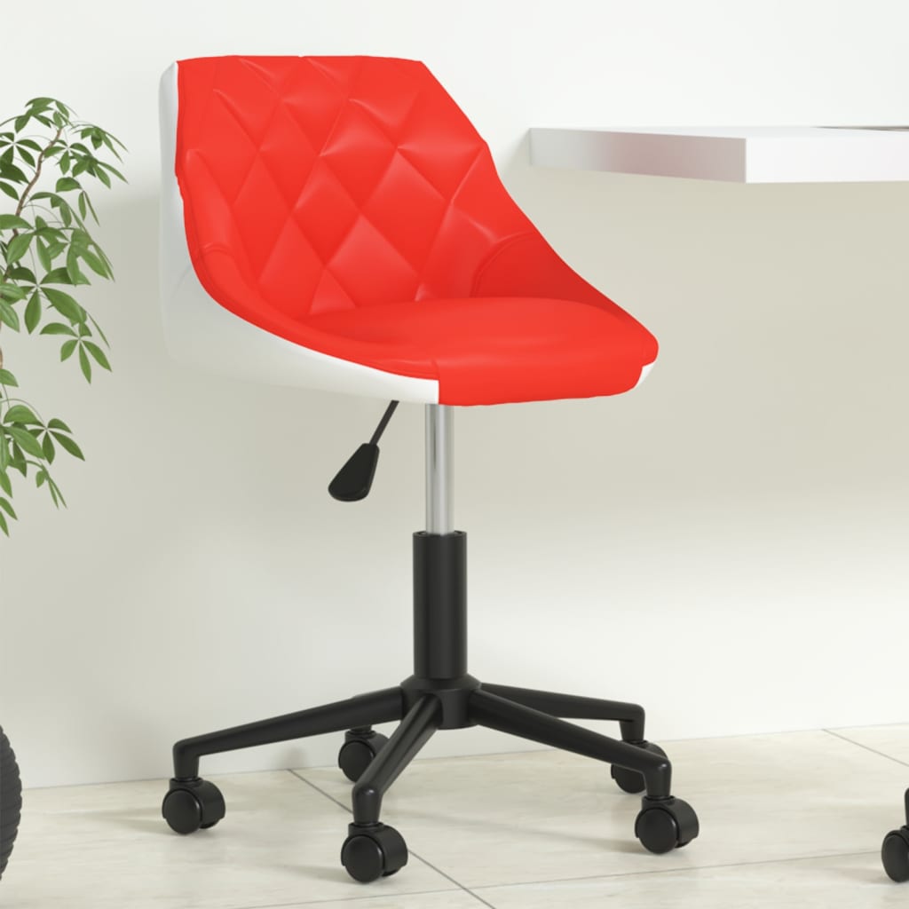 vidaXL Silla de oficina giratoria de cuero sintético rojo y blanco
