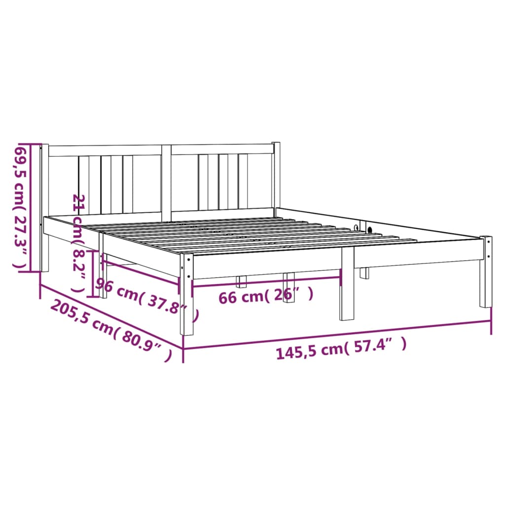 vidaXL Estructura de cama madera maciza gris 140x200 cm