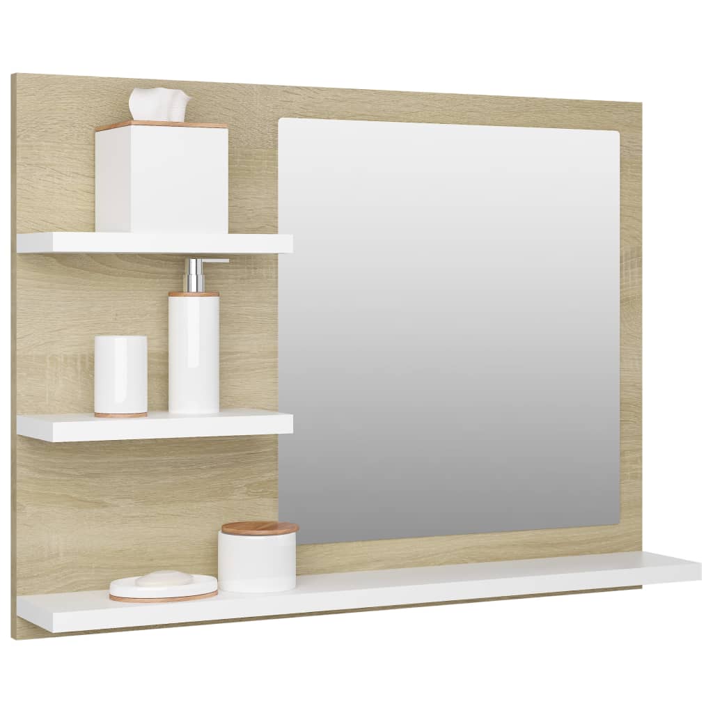 vidaXL Espejo de baño aglomerado blanco y roble Sonoma 60x10,5x45 cm