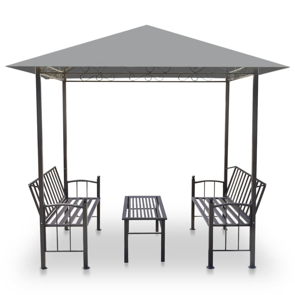 vidaXL Quiosco jardín con mesa y bancos gris antracita 2,5x1,5x2,4 cm