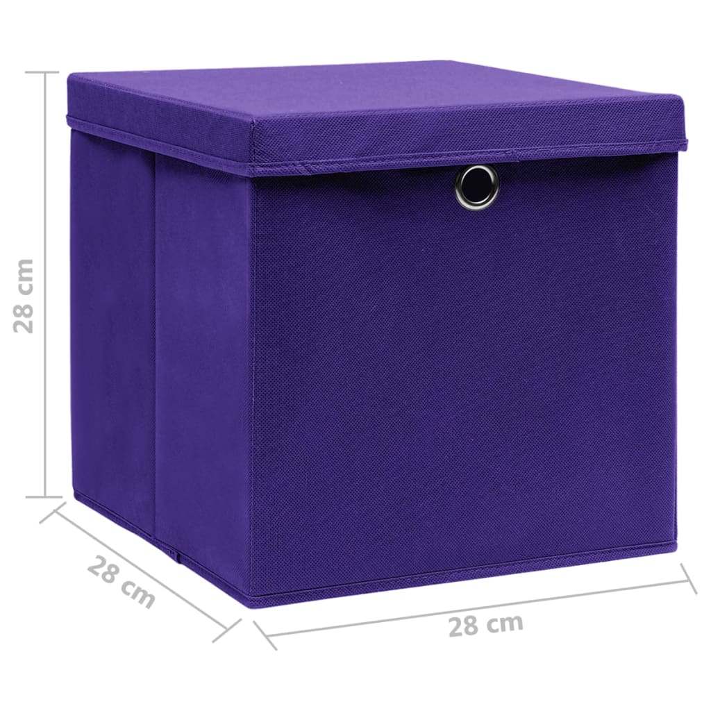 vidaXL Cajas de almacenaje con tapas 4 uds morado 28x28x28 cm
