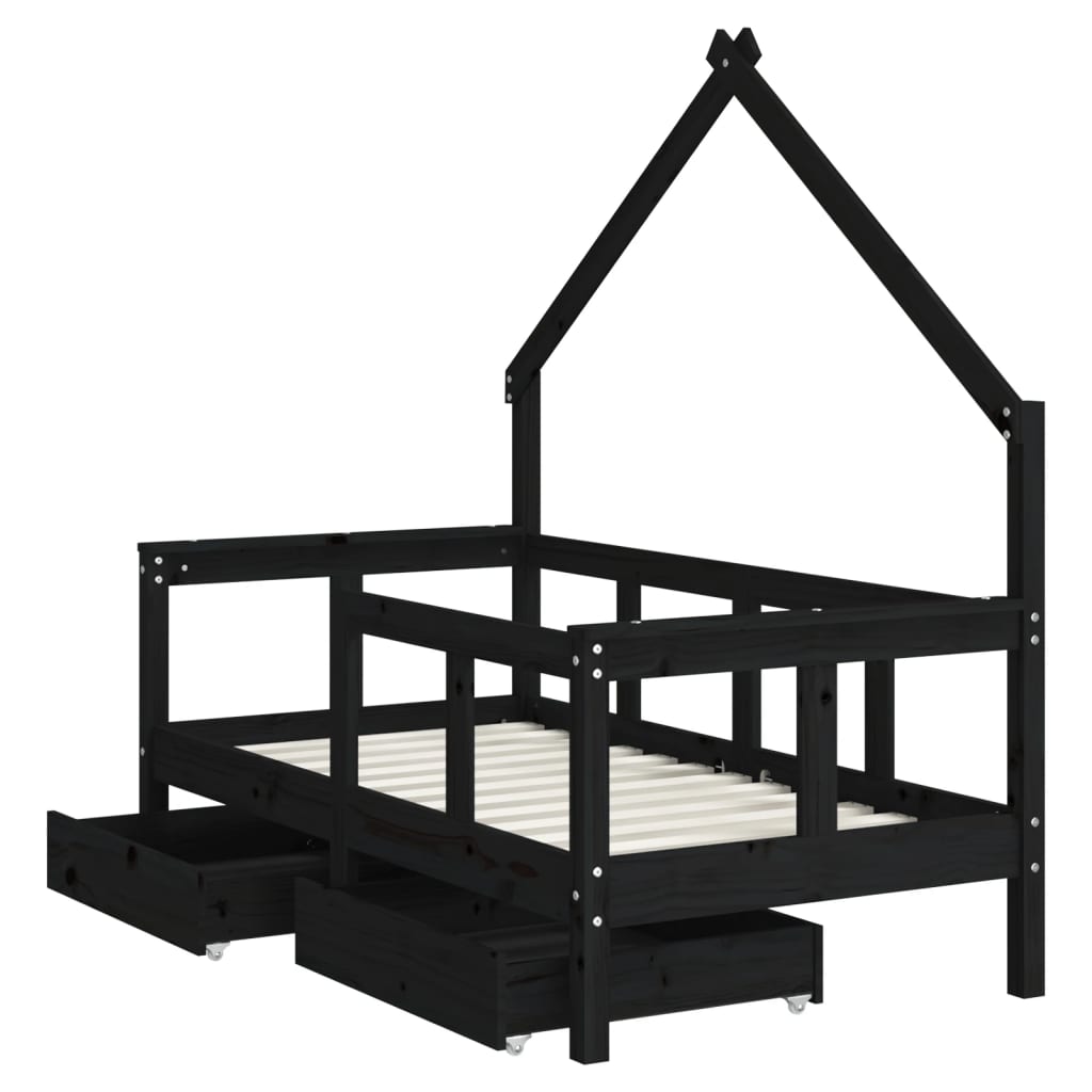 vidaXL Estructura de cama niños con cajones madera pino negro 70x140cm