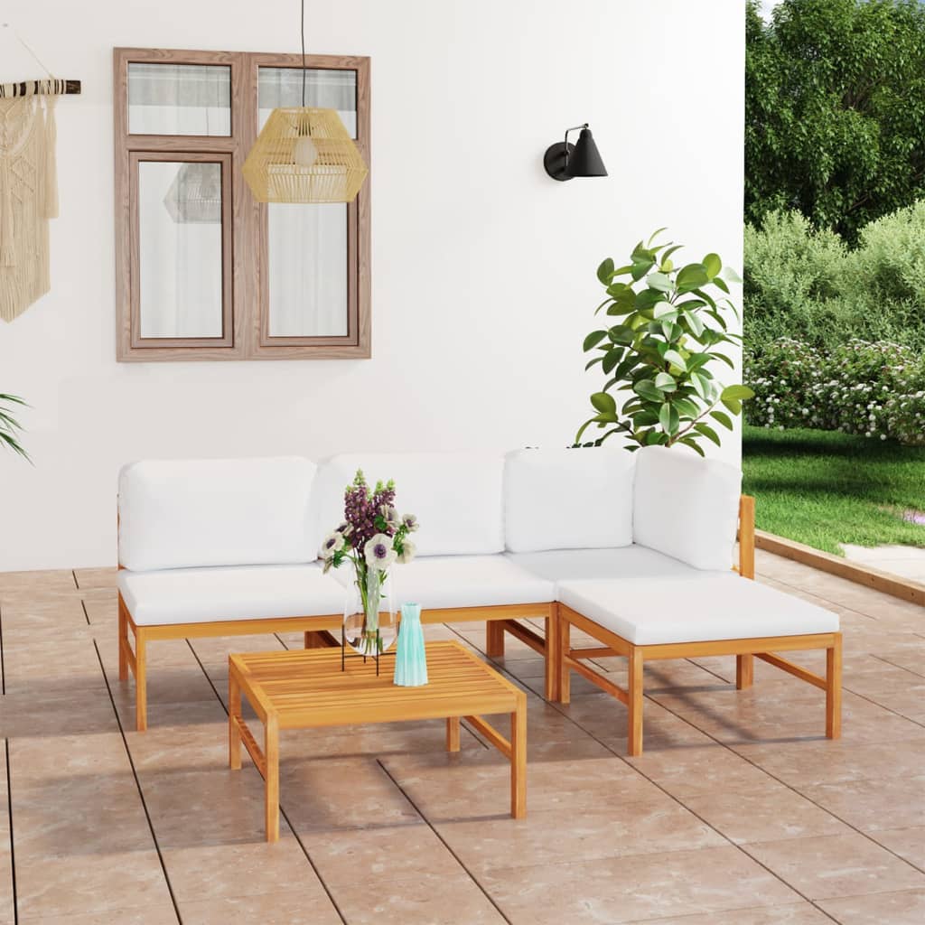 vidaXL Set de muebles de jardín 5 pzas madera de teca y cojines crema