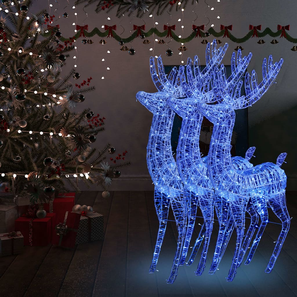 vidaXL Renos de Navidad acrílico 250 LED 3 uds azul 180 cm