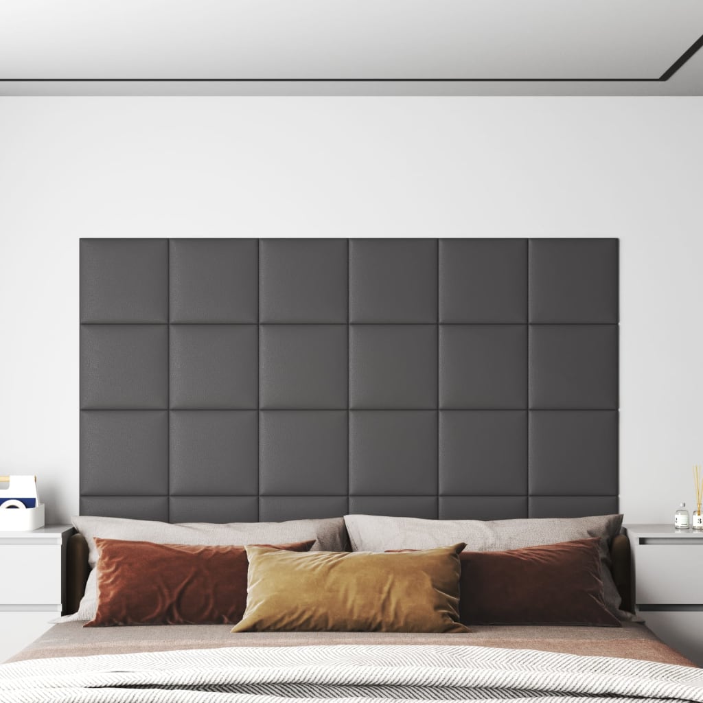 vidaXL Paneles de pared 12 uds cuero sintético gris 30x30 cm 1,08 m²