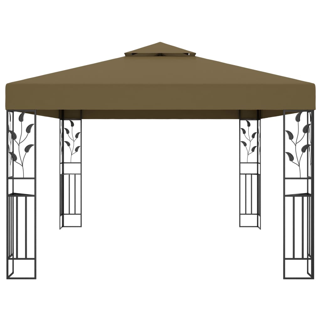 vidaXL Cenador doble techo y tira de luz LED gris taupe 3x4 m 180 g/m²