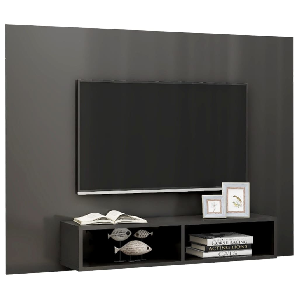 vidaXL Mueble TV de pared contrachapado gris brillante 135x23,5x90 cm