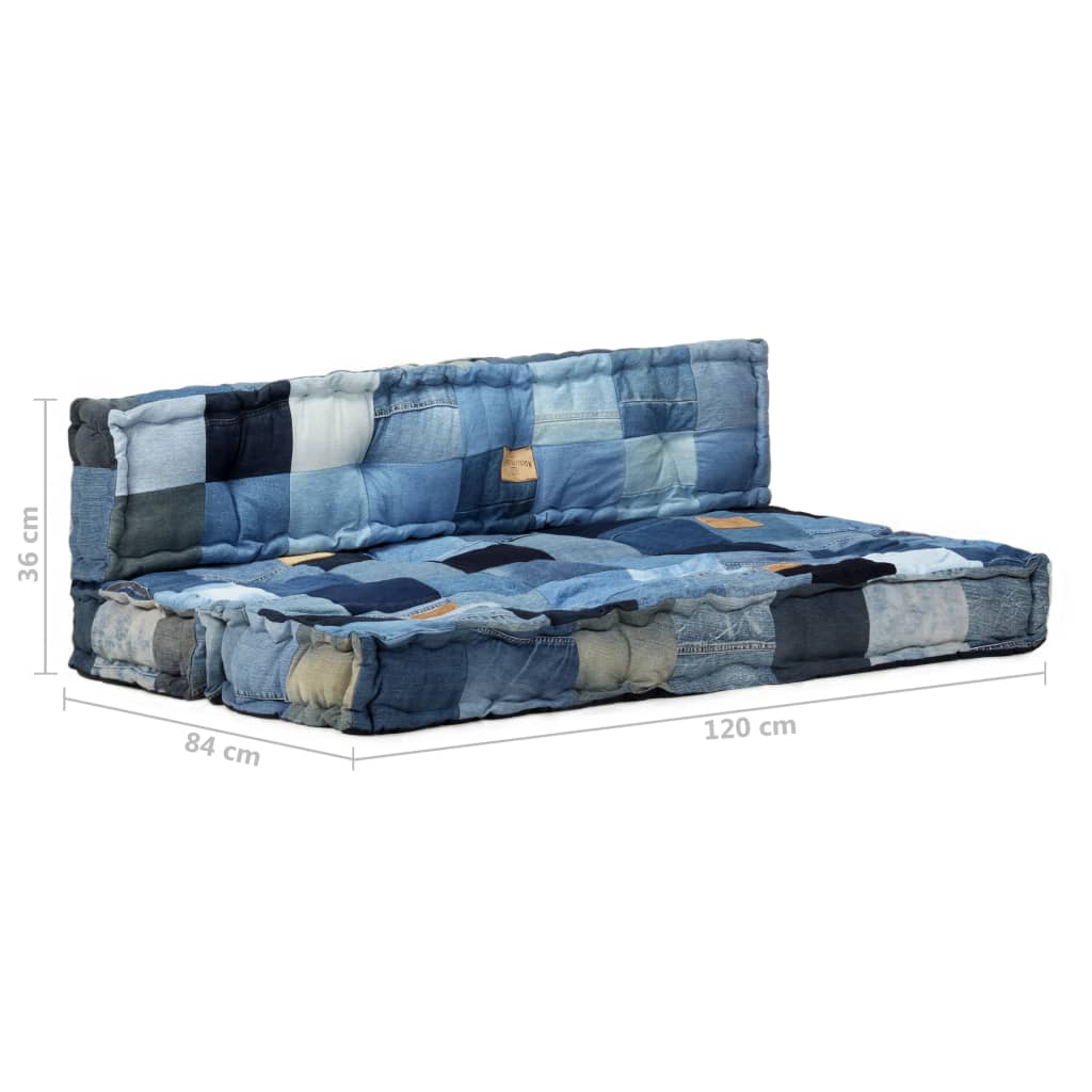 vidaXL Cojines de sofá de palets 2 uds patchwork tela vaquera azul