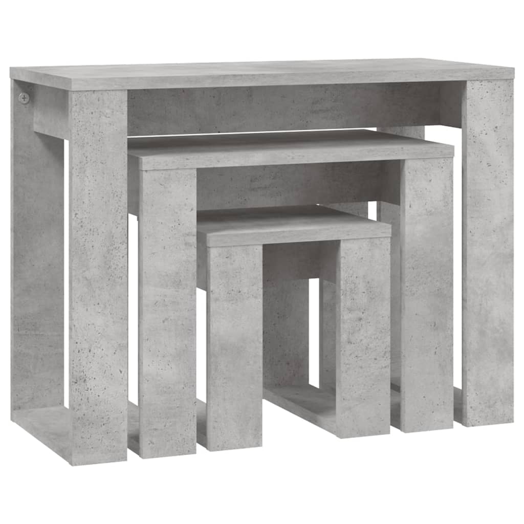 vidaXL Mesas apilables 3 piezas madera contrachapada gris hormigón