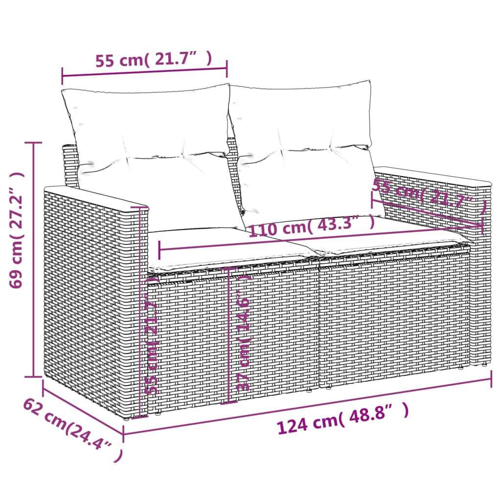 vidaXL Set sofás de jardín 14 pzas con cojines ratán sintético negro