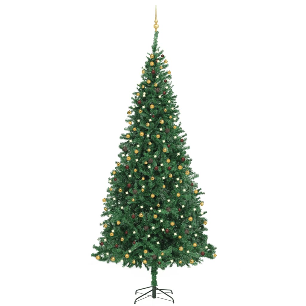 vidaXL Árbol de Navidad artificial con LED y bolas verde 300 cm