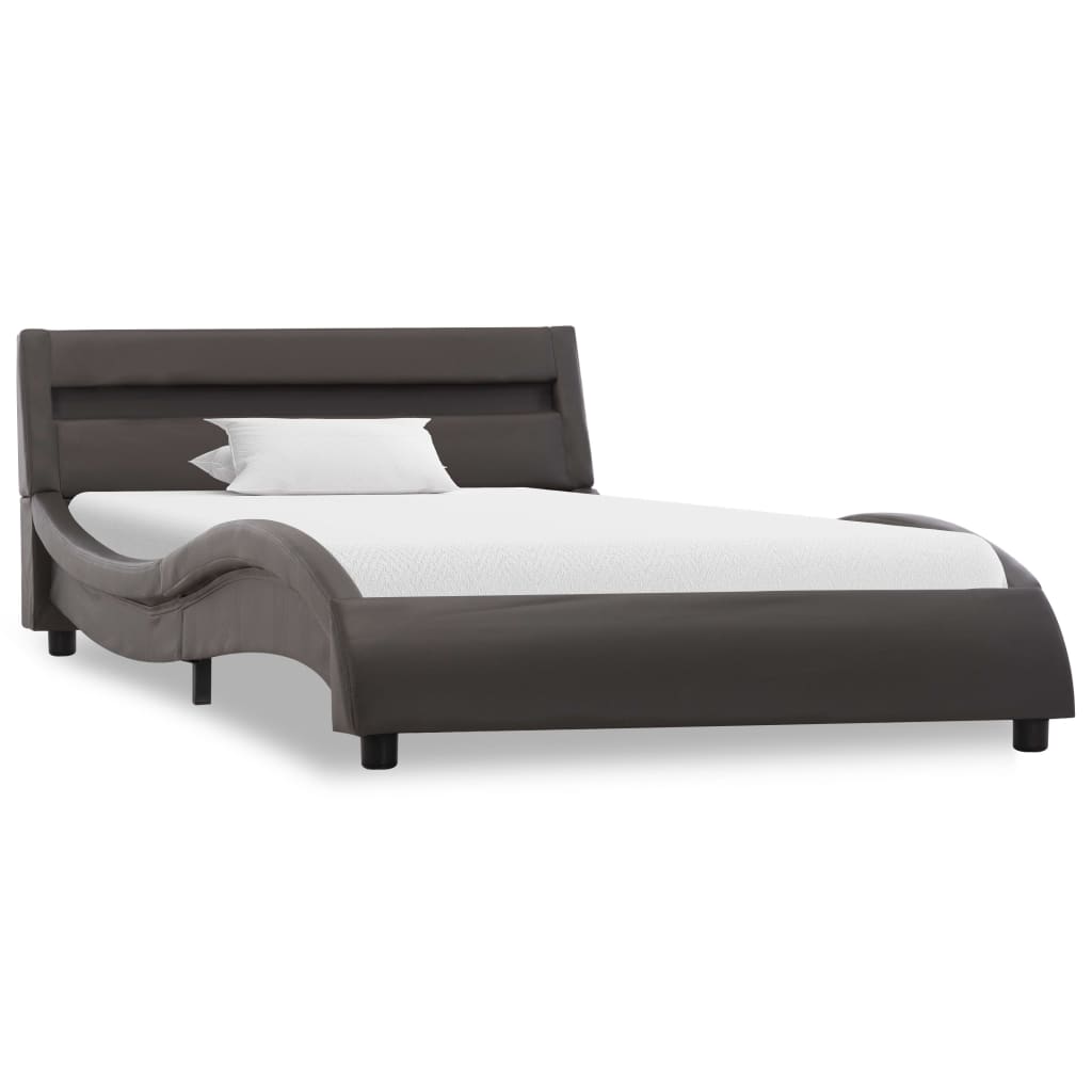 vidaXL Estructura de cama con LED de cuero sintético gris 100x200 cm