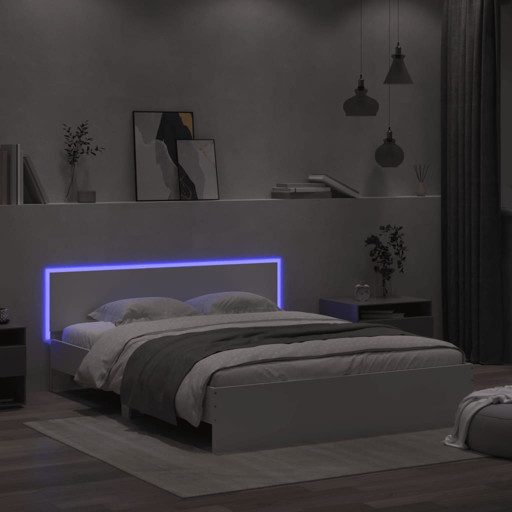 vidaXL Estructura de cama con cabecero y luces LED blanco 150x200 cm