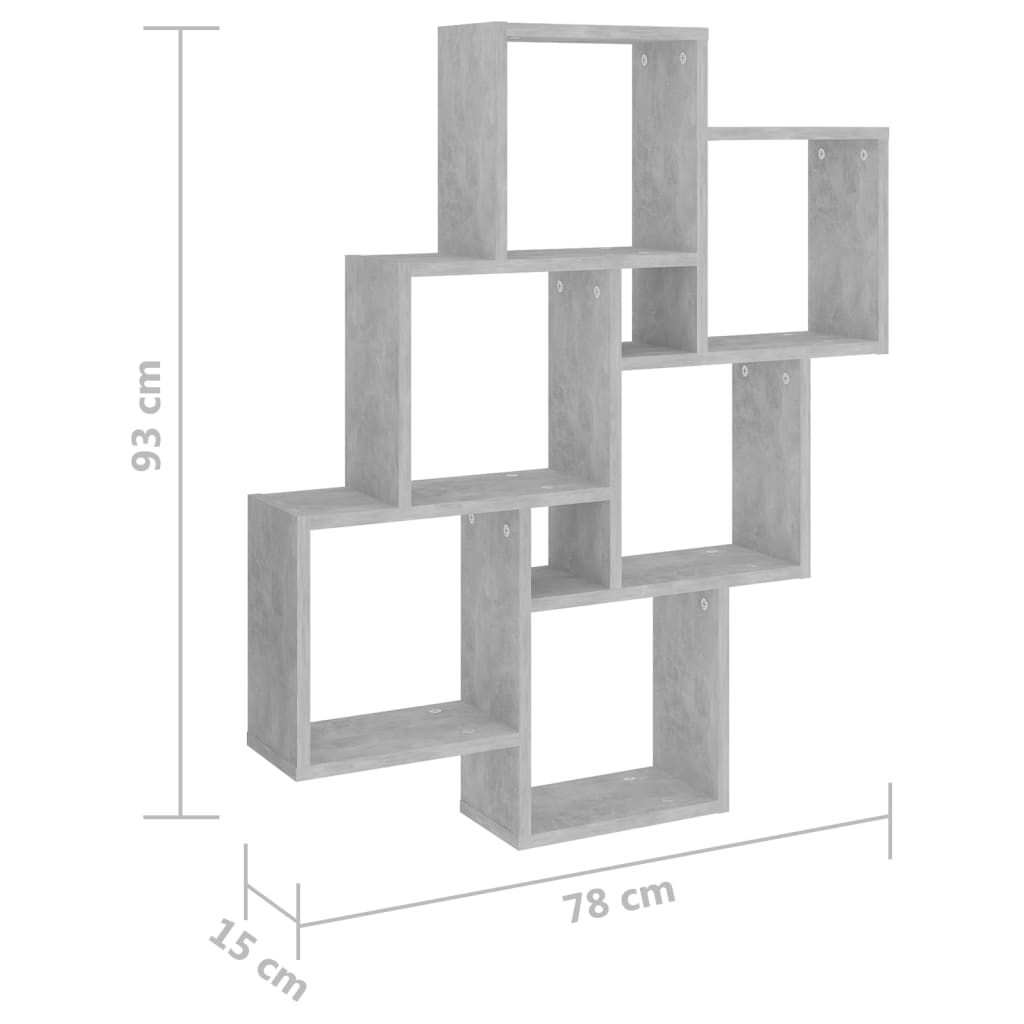 vidaXL Estante cubo de pared contrachapado gris hormigón 78x15x93 cm