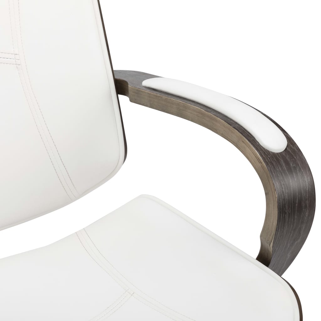 vidaXL Silla oficina con reposacabezas cuero sintético madera blanco