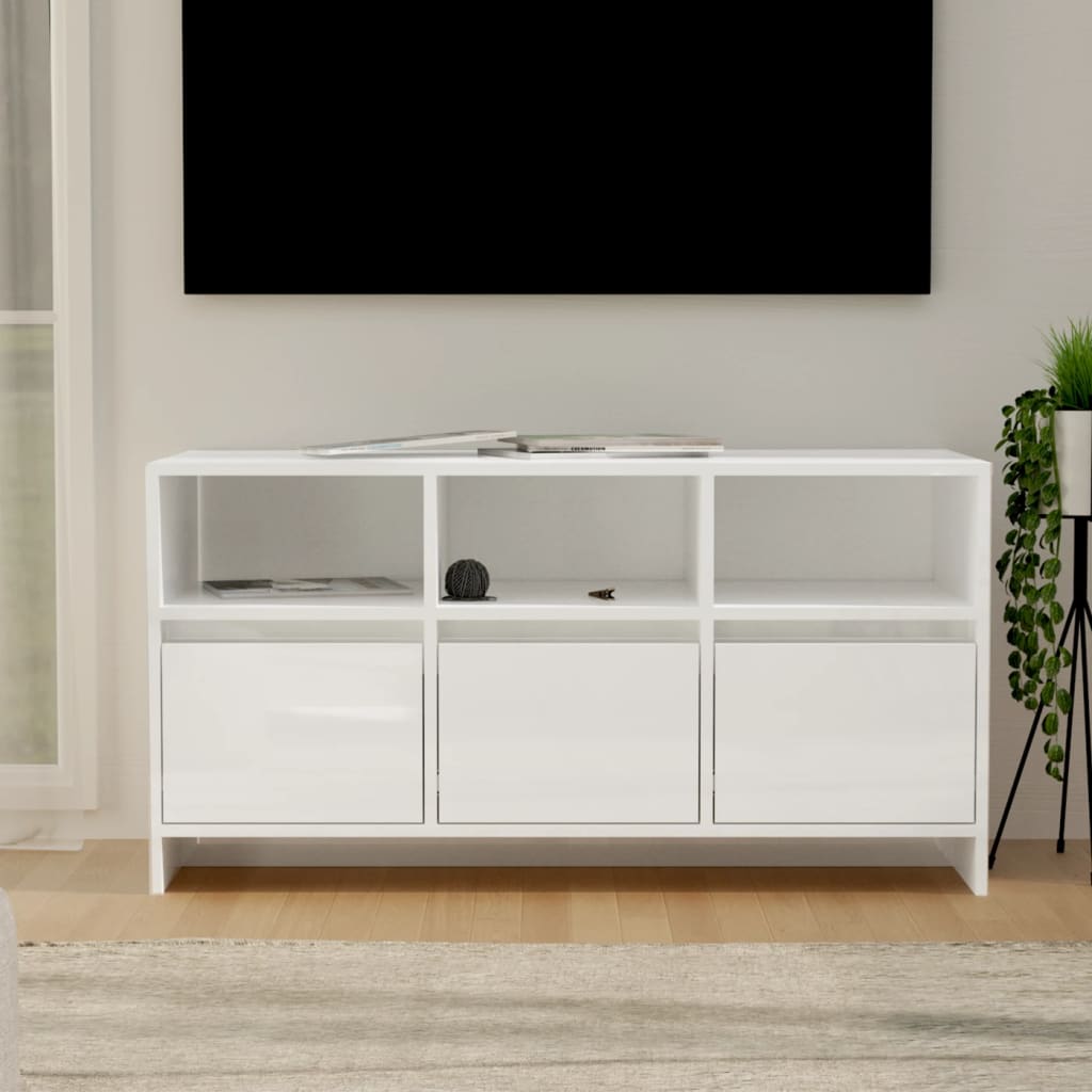 vidaXL Mueble de TV madera contrachapada blanco brillo 102x37,5x52,5cm