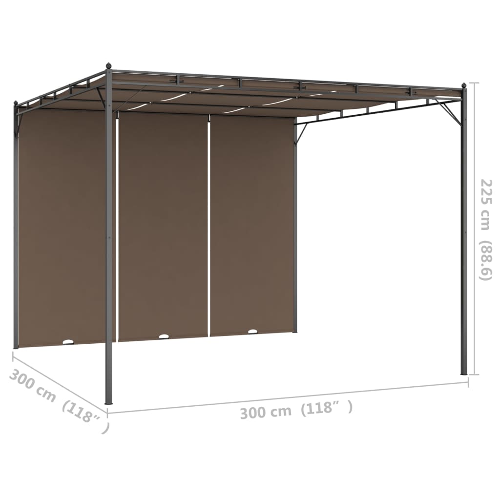 vidaXL Cenador de jardín con cortina lateral gris taupe 3x3x2,25 m