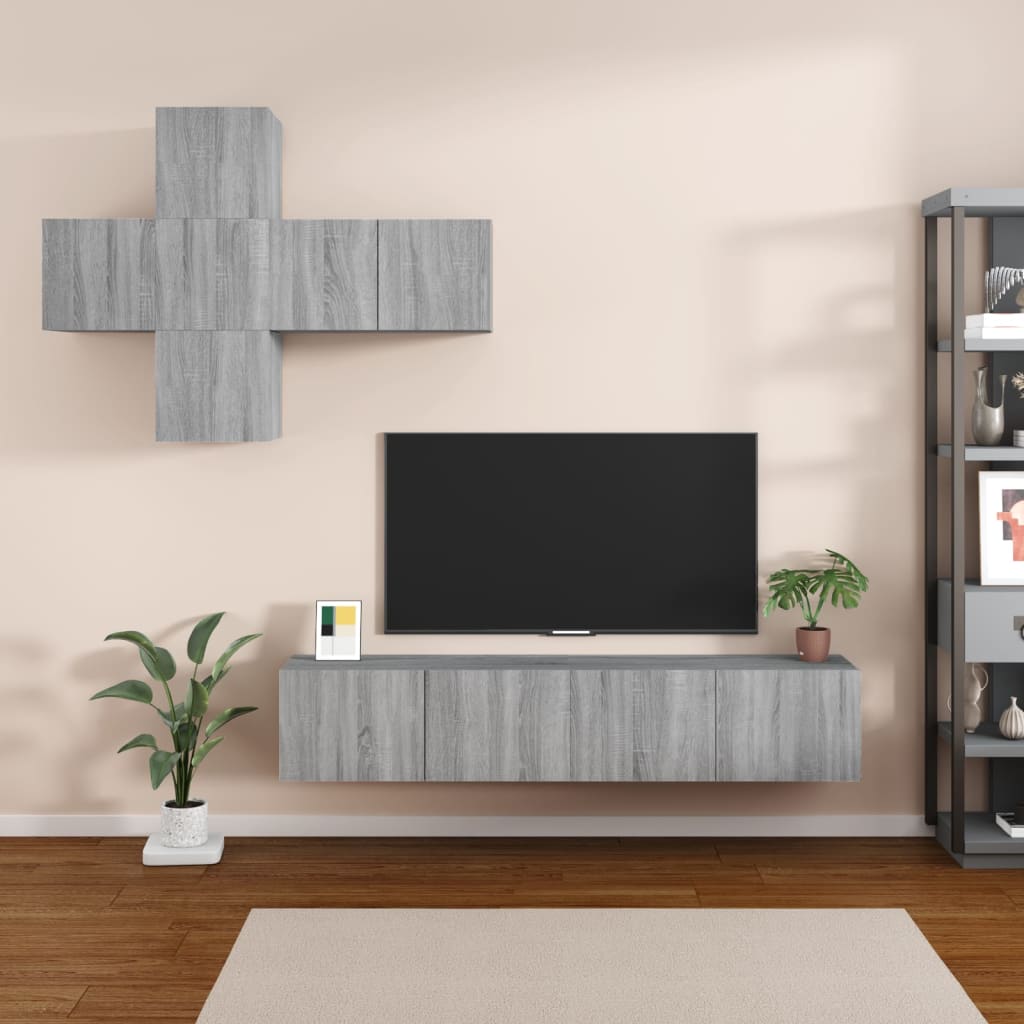vidaXL Set de muebles de TV 7 pzas madera contrachapada gris sonoma