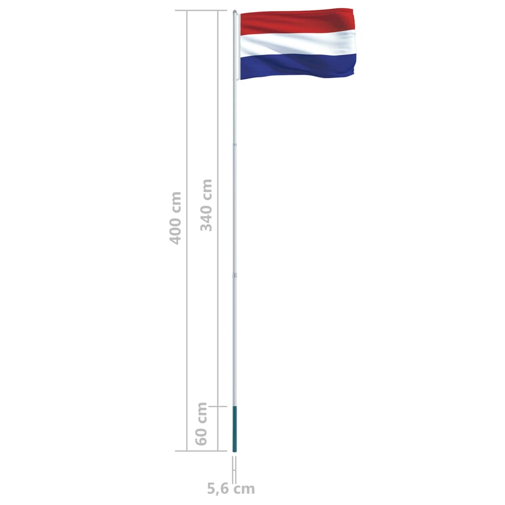 vidaXL Bandera de Países Bajos y mástil de aluminio 4 m