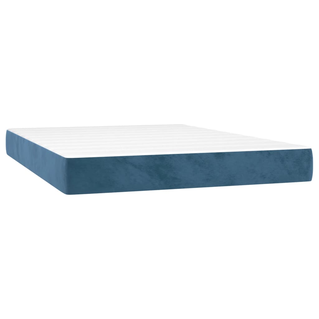 vidaXL Cama box spring colchón y LED terciopelo azul oscuro 140x200 cm
