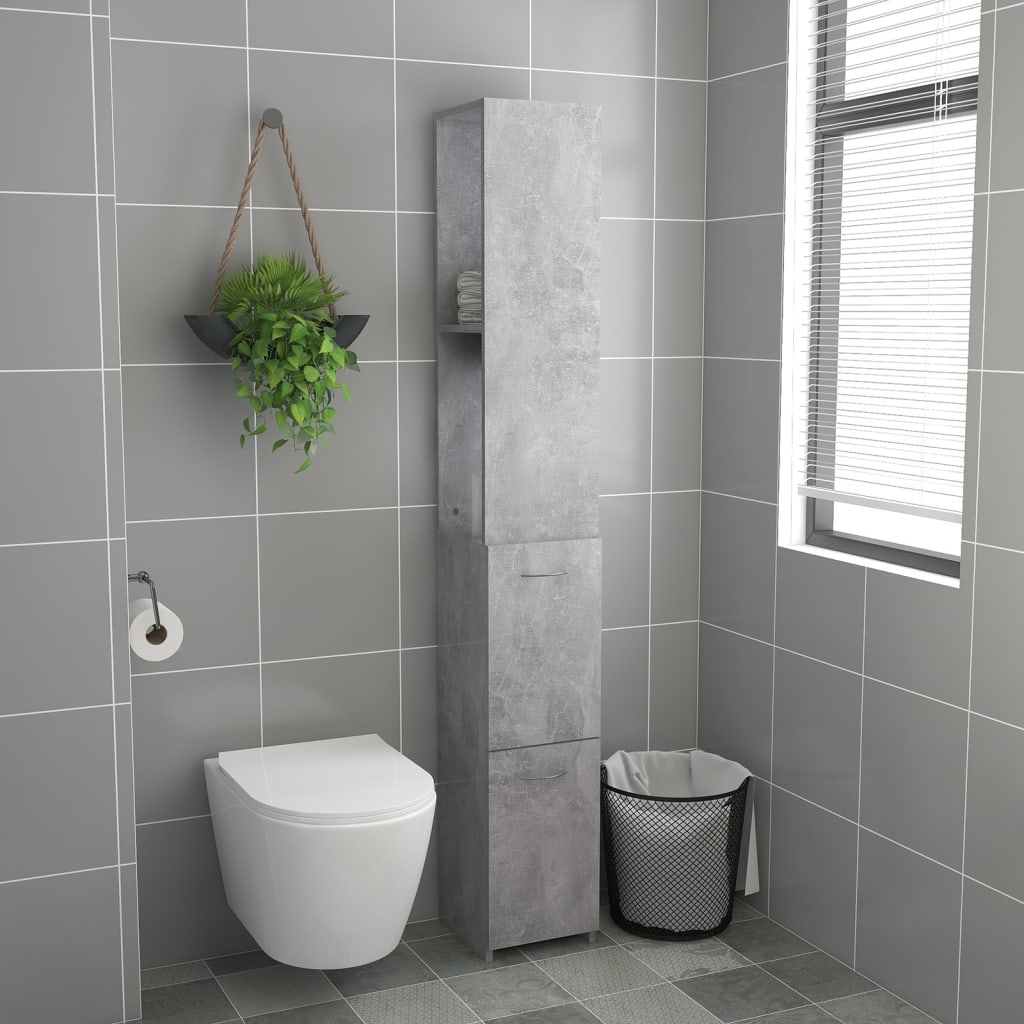 vidaXL Armario baño madera contrachapada gris hormigón 25x26,5x170 cm
