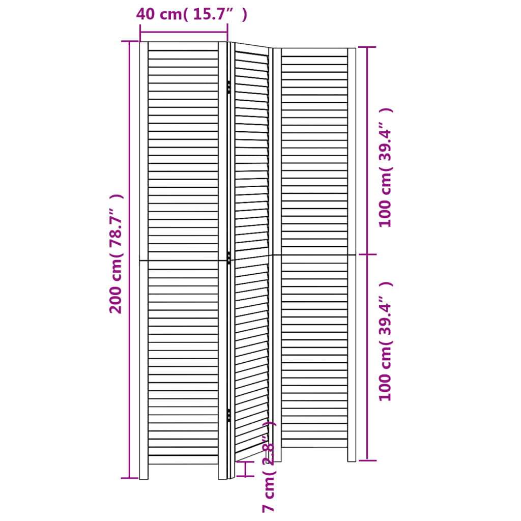 vidaXL Biombo separador de 3 paneles madera maciza Paulownia negro