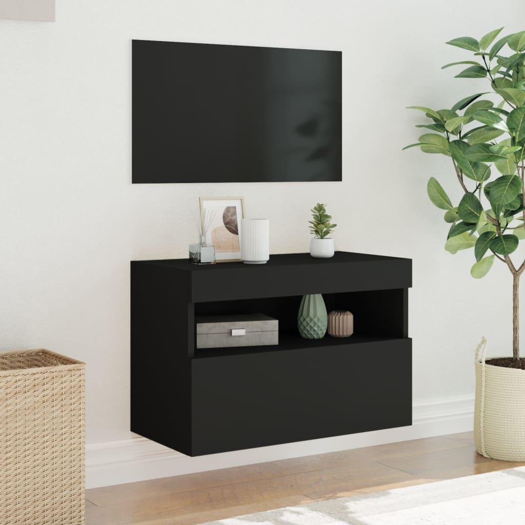 vidaXL Mueble de TV de pared con luces LED negro 60x30x40 cm