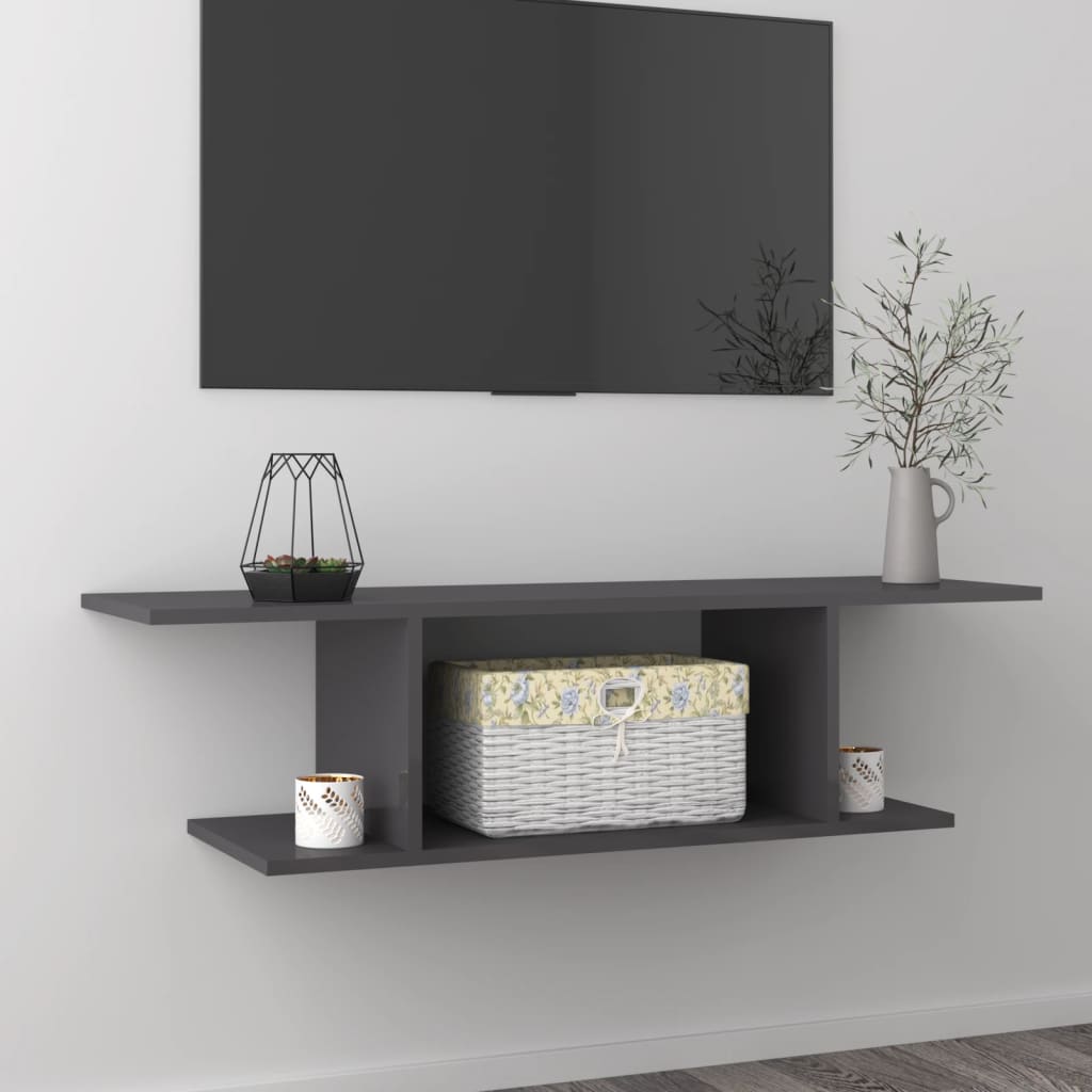 vidaXL Mueble de TV de pared gris brillo 103x30x26,5 cm