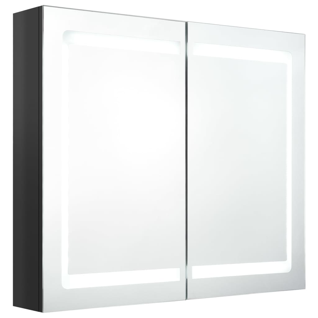 vidaXL Armario de baño con espejo LED negro brillante 80x12x68 cm
