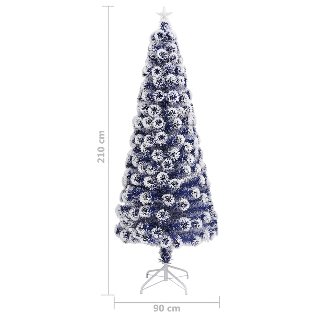 vidaXL Árbol de Navidad con luces fibra óptica blanco y azul 210 cm
