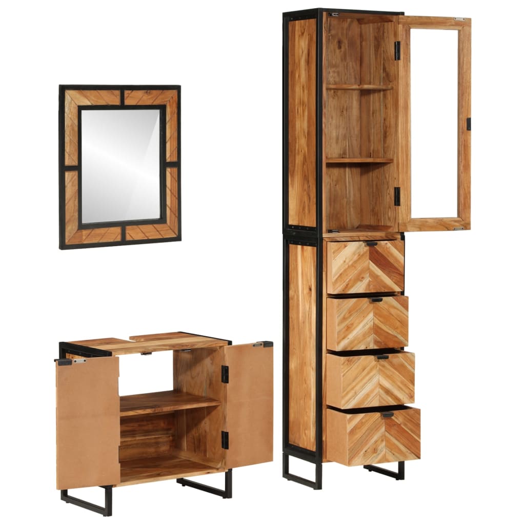 vidaXL Conjunto de muebles baño 3 pzas madera maciza acacia y hierro