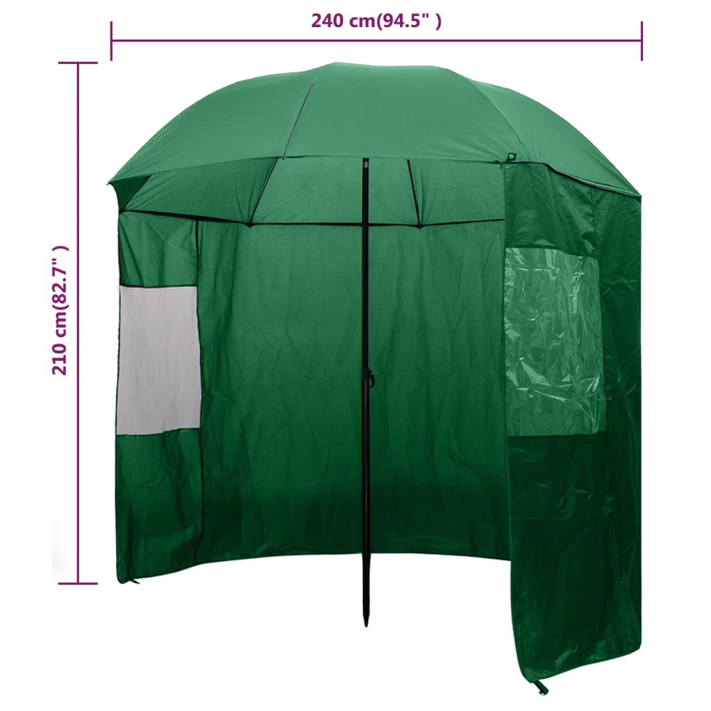vidaXL Paraguas de pesca verde 240x210 cm