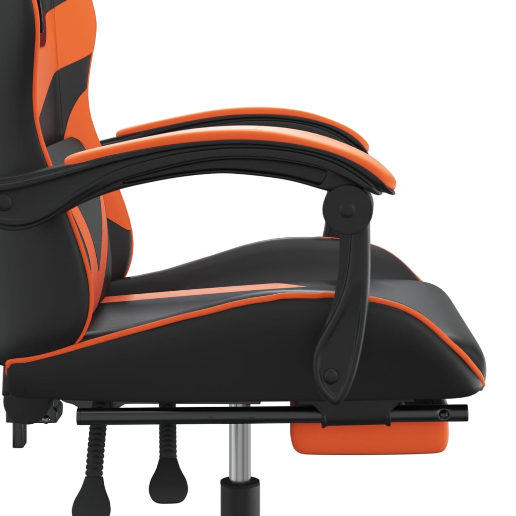 vidaXL Silla gaming con reposapiés cuero sintético negro naranja