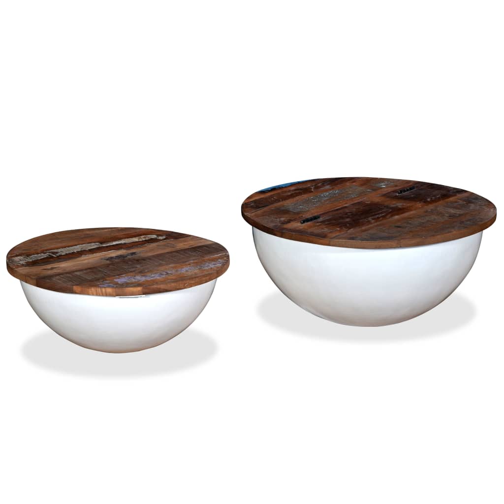 vidaXL Set de 2 mesas de centro madera reciclada blanca forma de bol