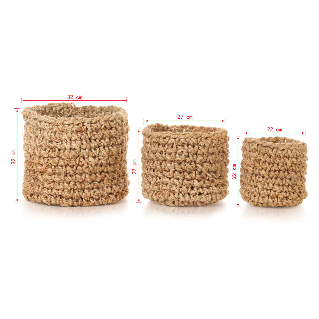 vidaXL Set cestas almacenamiento 3 piezas hechas a mano yute natural