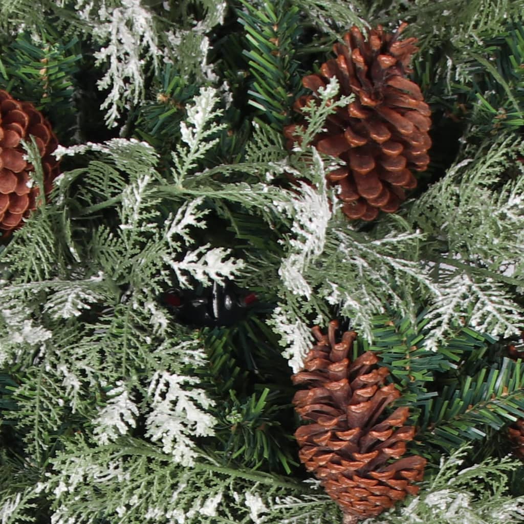vidaXL Árbol de Navidad con luces y piñas PVC PE verde y blanco 150 cm