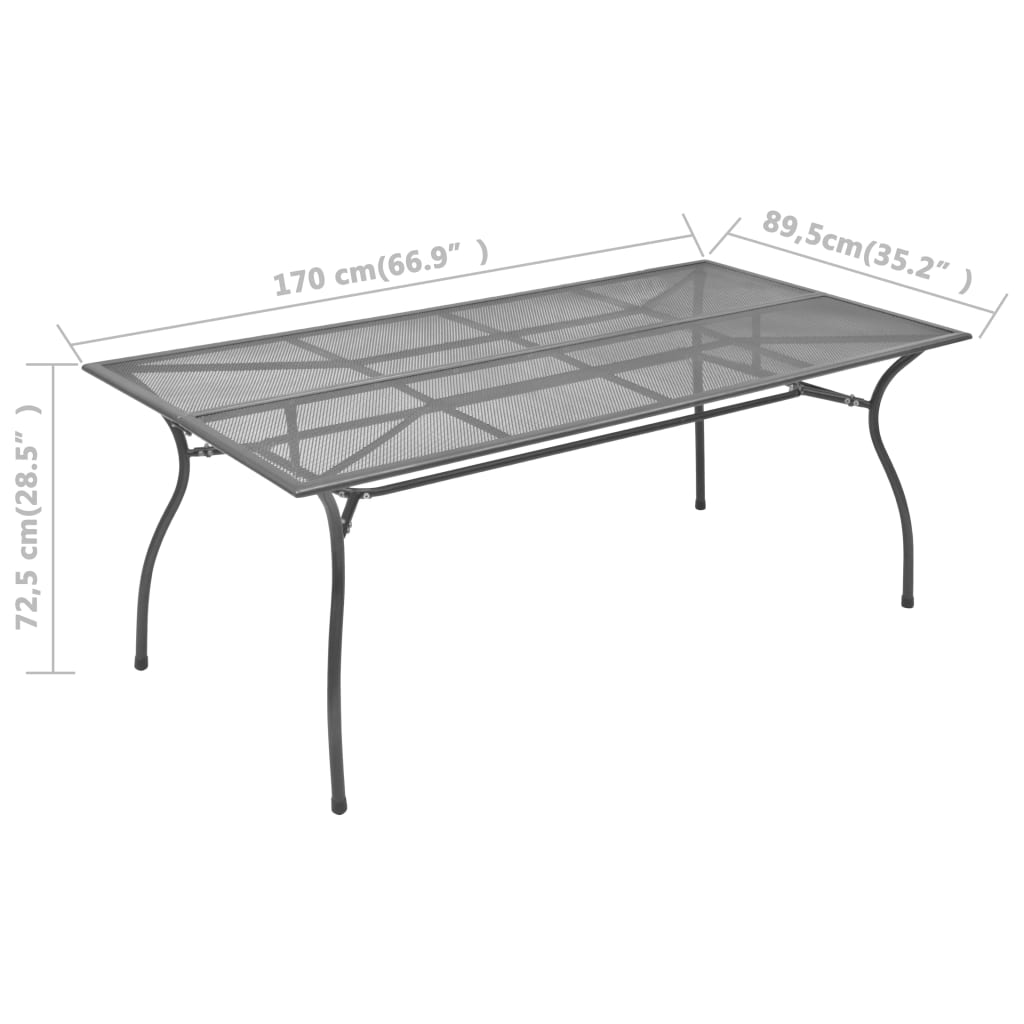 vidaXL Mesa de jardín malla de acero gris antracita 170x89,5x72,5 cm