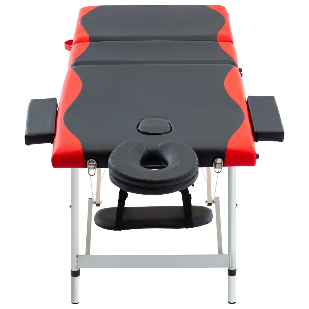 vidaXL Camilla de masaje plegable 3 zonas aluminio negro y rojo