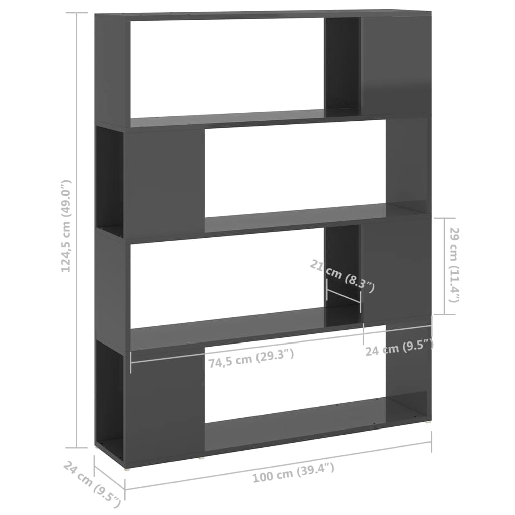 vidaXL Estantería/divisor de espacios gris brillo 100x24x124 cm