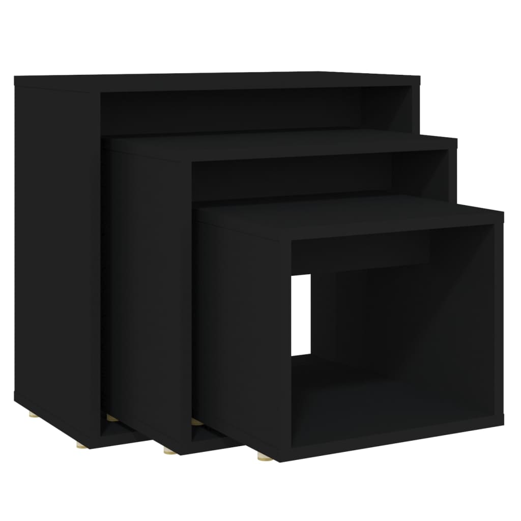 vidaXL Mesas apilables 3 piezas madera contrachapada negro