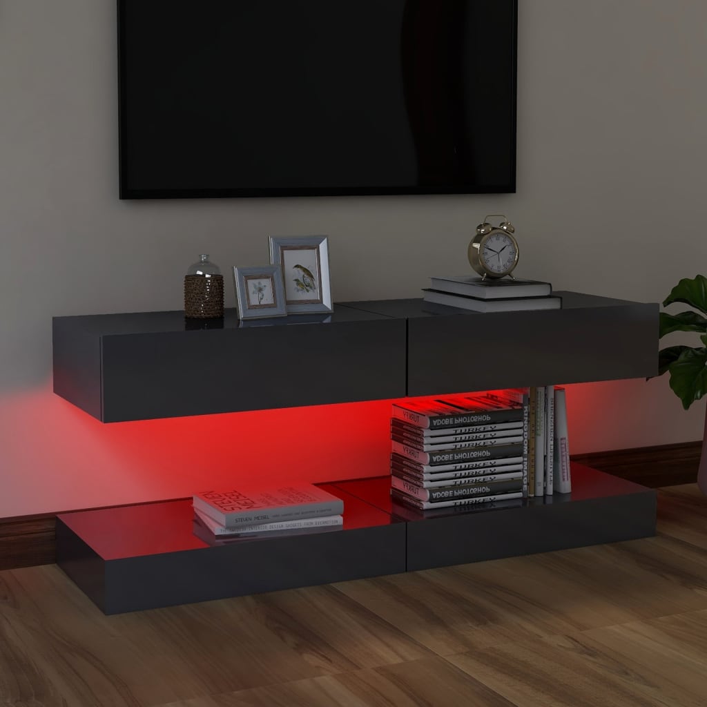 vidaXL Muebles de TV con luces LED 2 uds gris brillante 60x35 cm