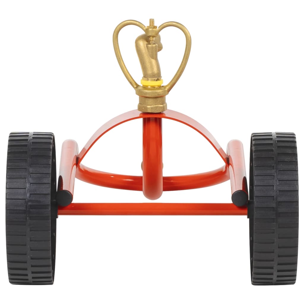 vidaXL Trineo de aspersores con ruedas y cabezal giratorio acero rojo