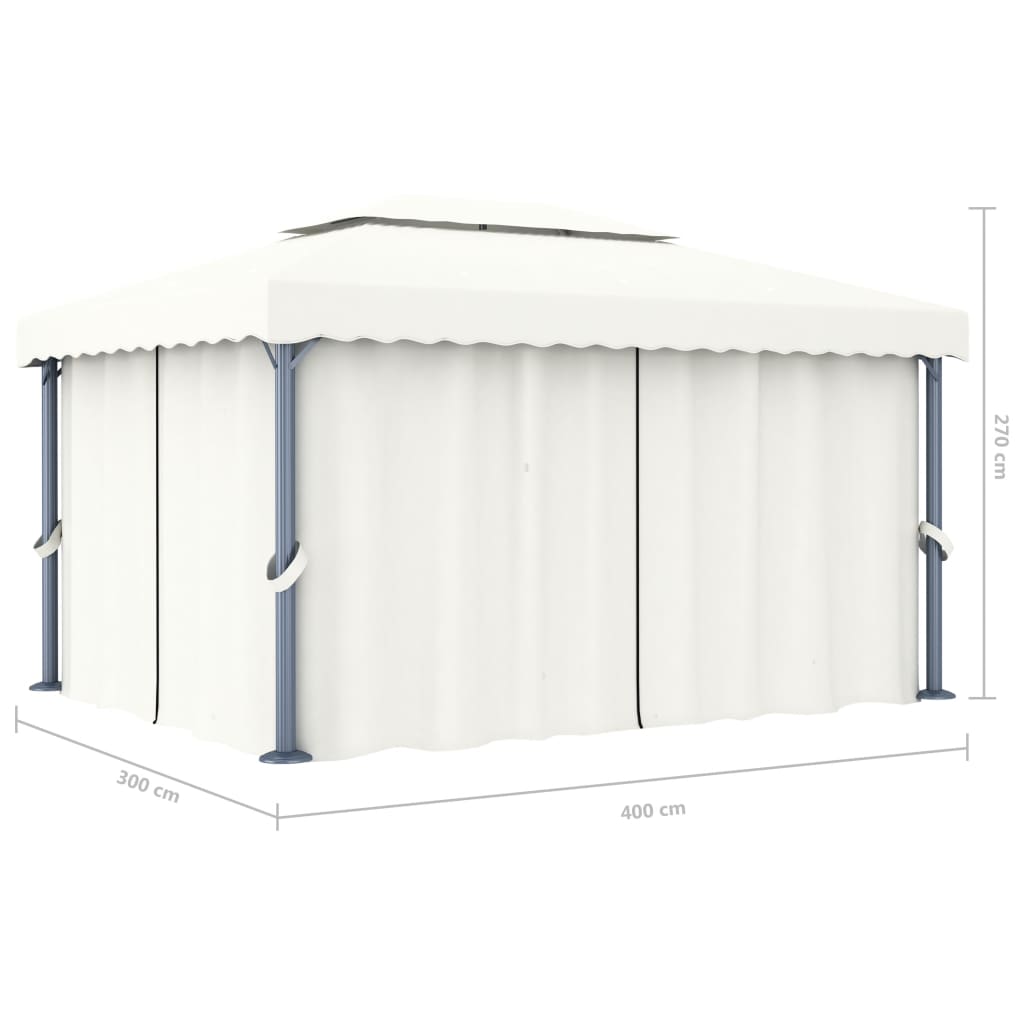 vidaXL Cenador con cortina y tira de luces LED aluminio crema 4x3 m