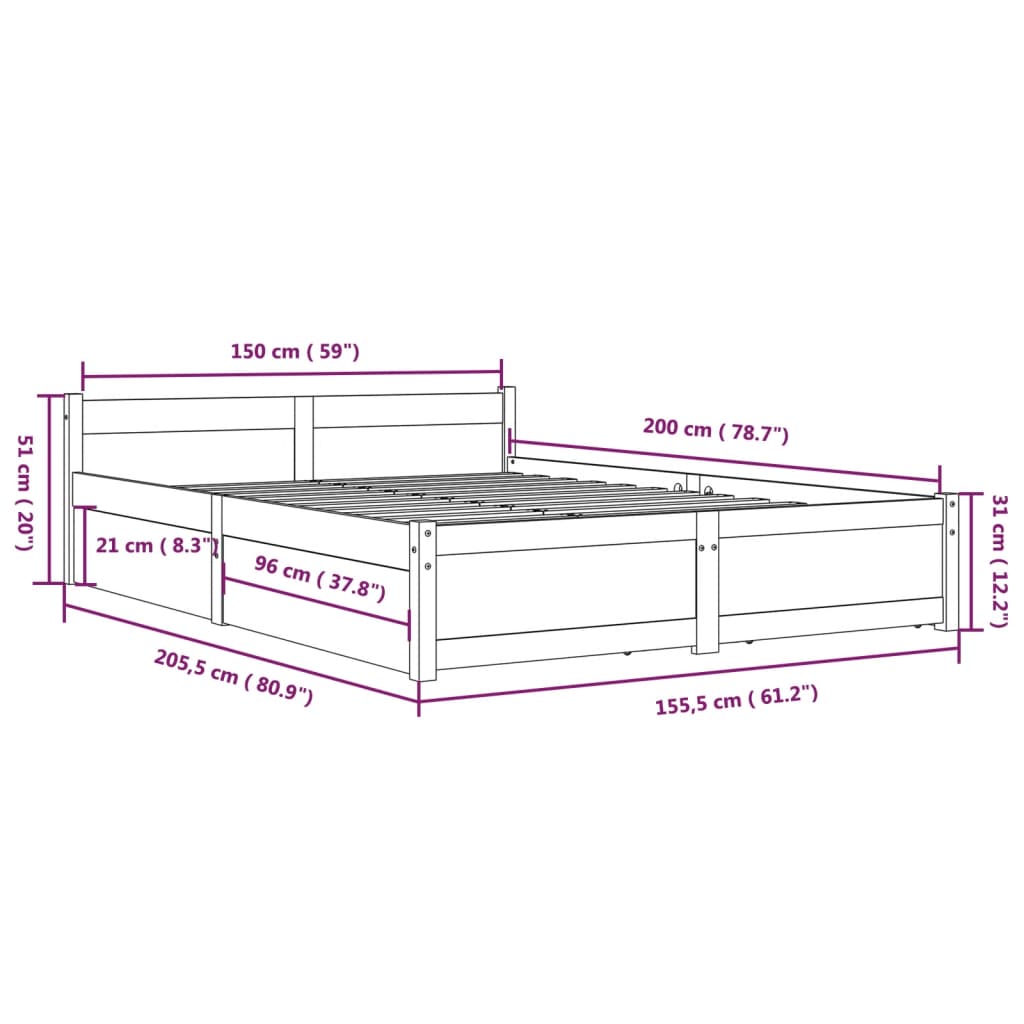 vidaXL Estructura cama madera maciza pino blanco king size 150x200 cm –  Bechester