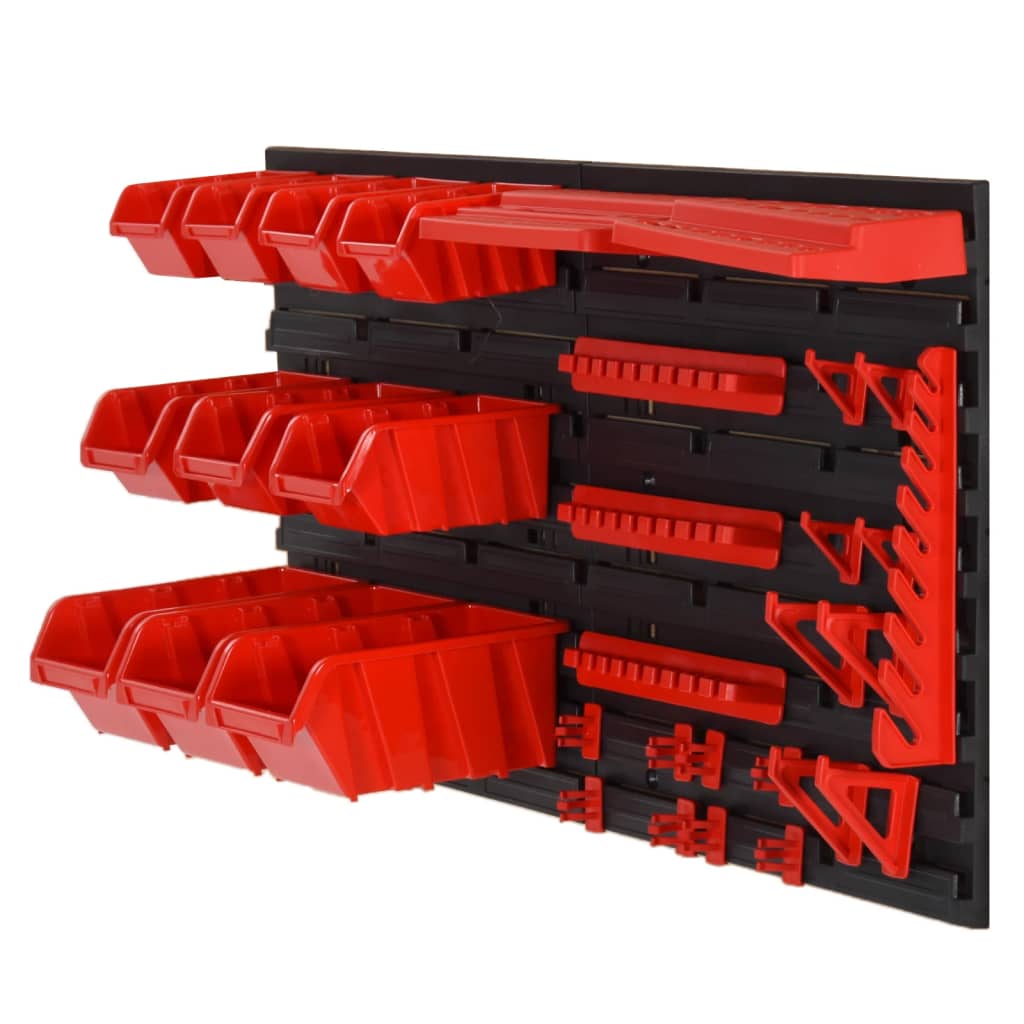 vidaXL Set estantes taller 35 pzas polipropileno rojo y negro 77x39 cm