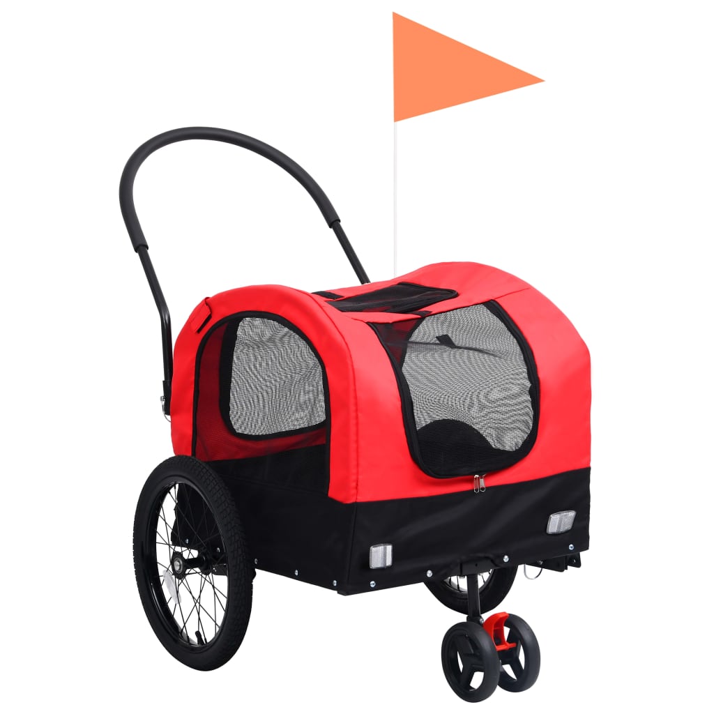 vidaXL Remolque de bicicleta para mascotas cochecito 2 en 1 rojo negro