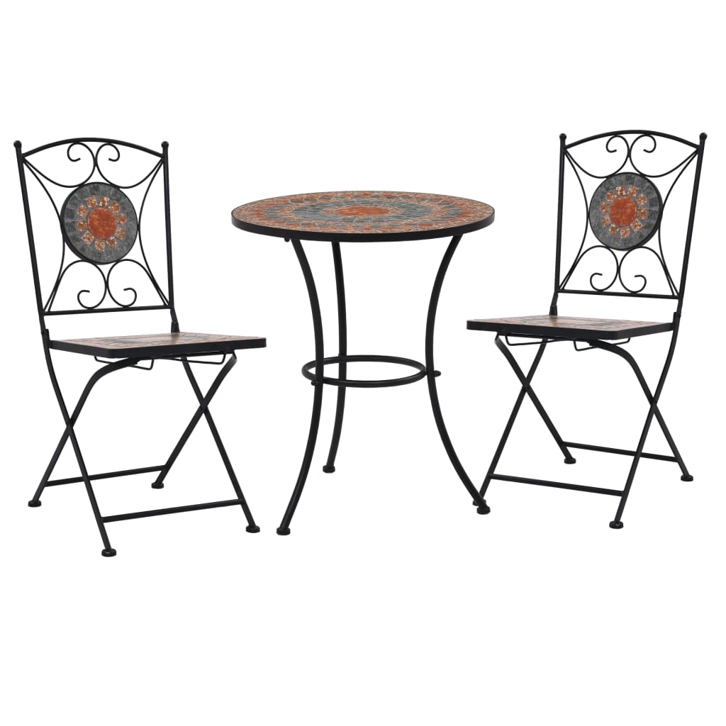 vidaXL Set mesa y sillas bistró 3 piezas mosaico cerámica naranja/gris