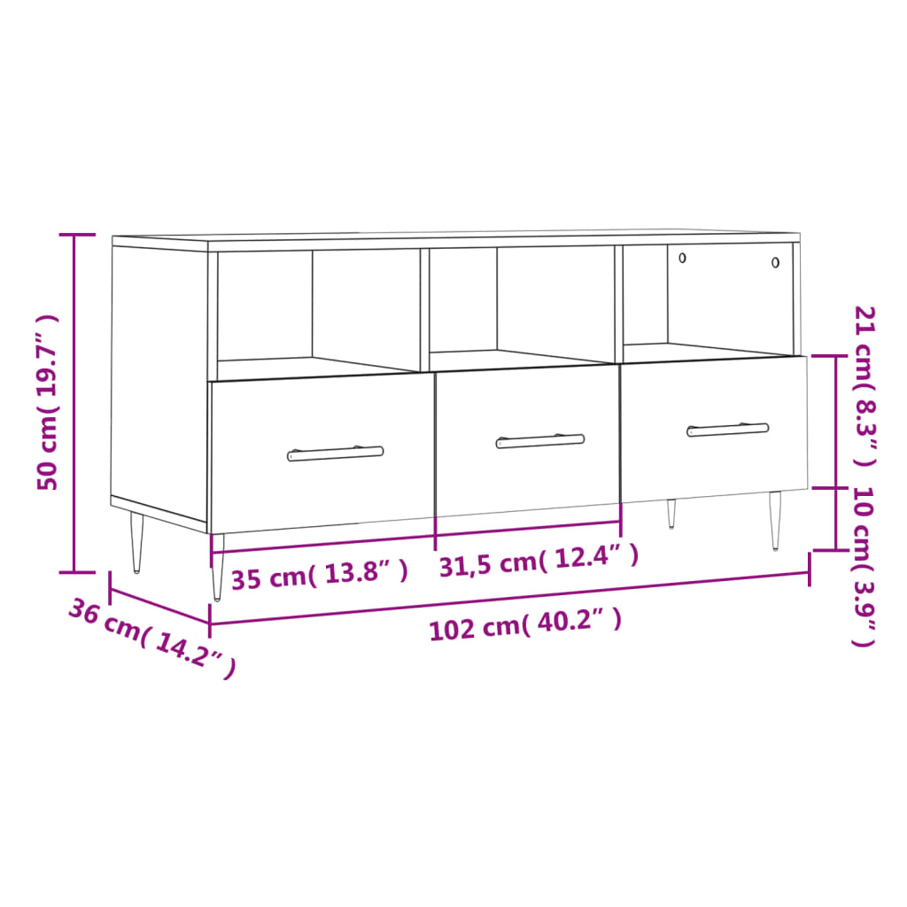 vidaXL Mueble de TV madera de ingeniería blanco 102x36x50 cm