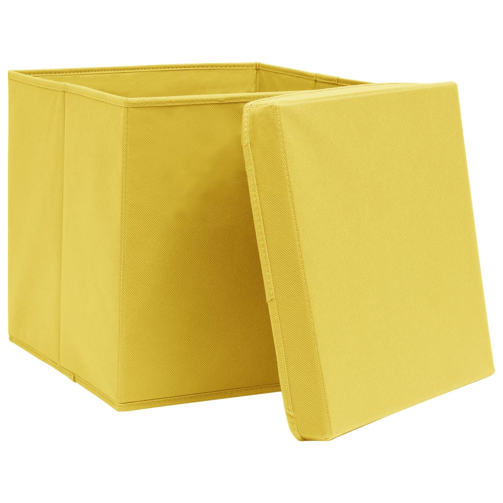 vidaXL Cajas de almacenaje con tapas 4 uds amarillo 28x28x28 cm