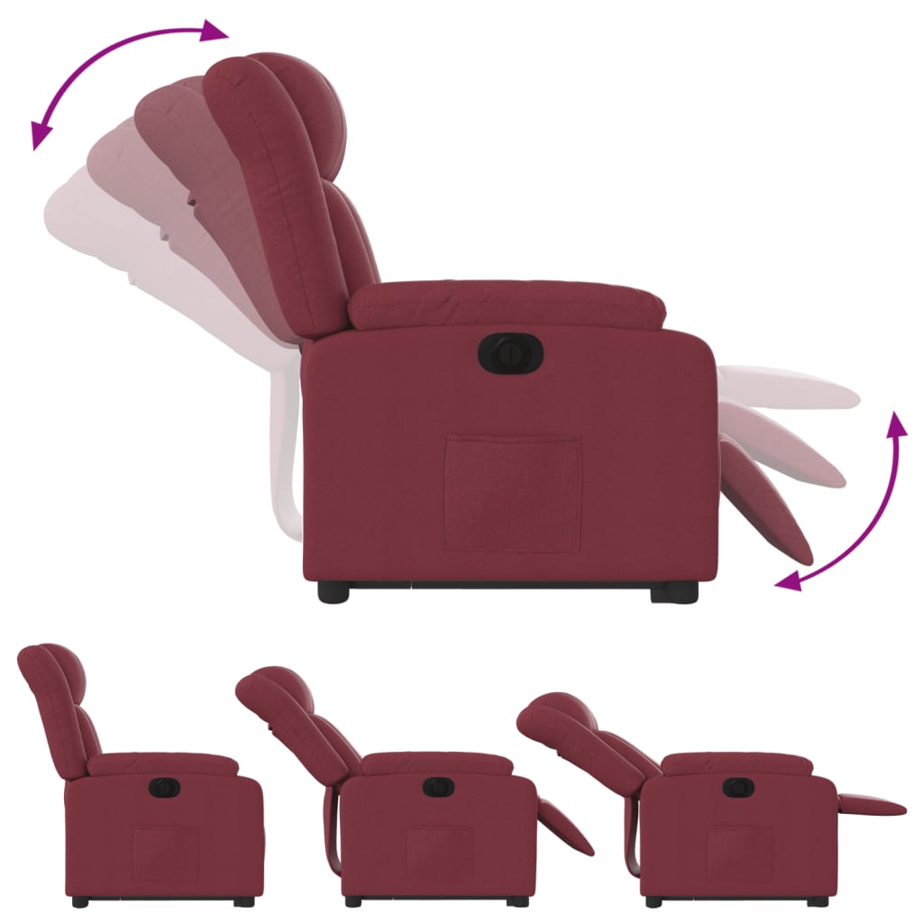 vidaXL Sillón eléctrico reclinable elevable de tela rojo tinto